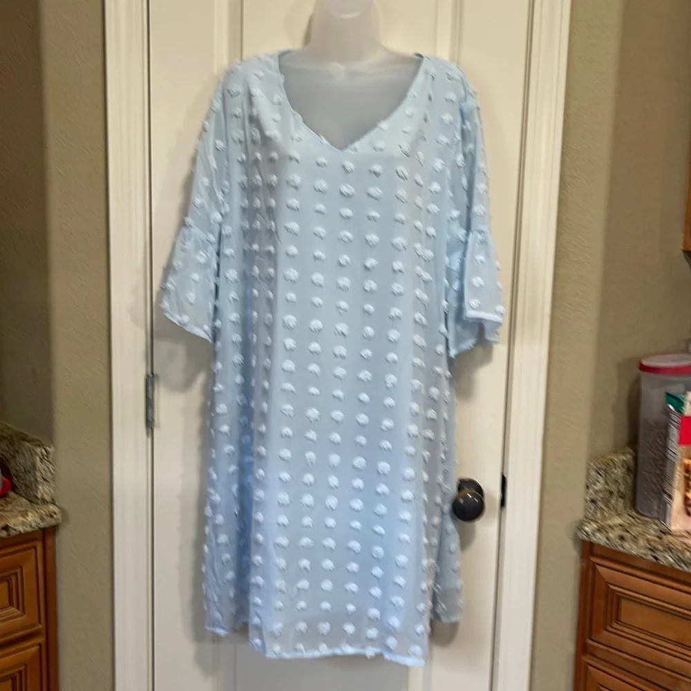 Light blue V Neck bell sleeve dress size XL. NWT - Picture 1 of 9